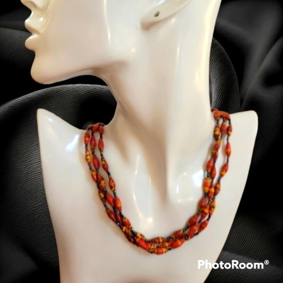 BEAD FOR LIFE African Paper Bead Torsade Twisted Layered Tribal Necklace - Picture 1 of 5